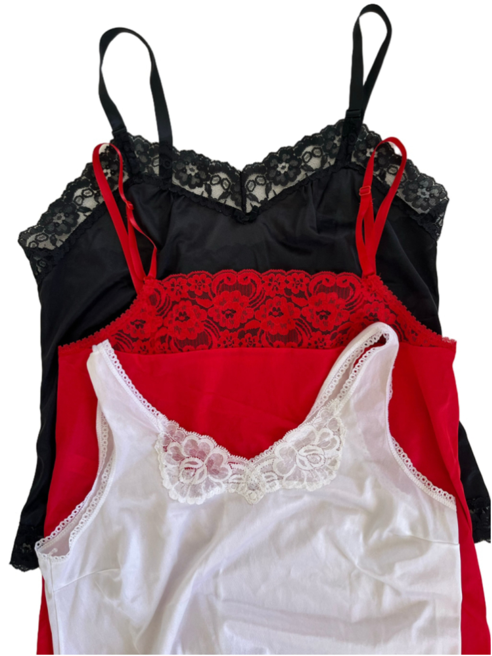 Vintage 80s Lace Trim Chemise Set Camisole Set of 3 Grunge Fairy Victorian Layer